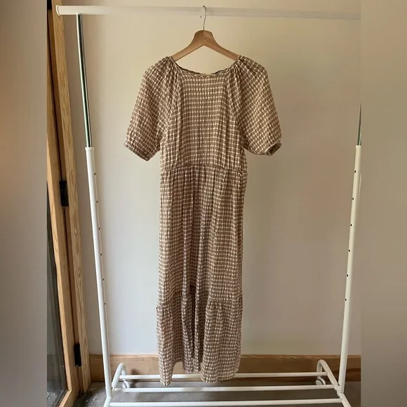 asos brown gingham dress ASOS DESIGN shirred long sleeve mini dress in brown gingham main image 0